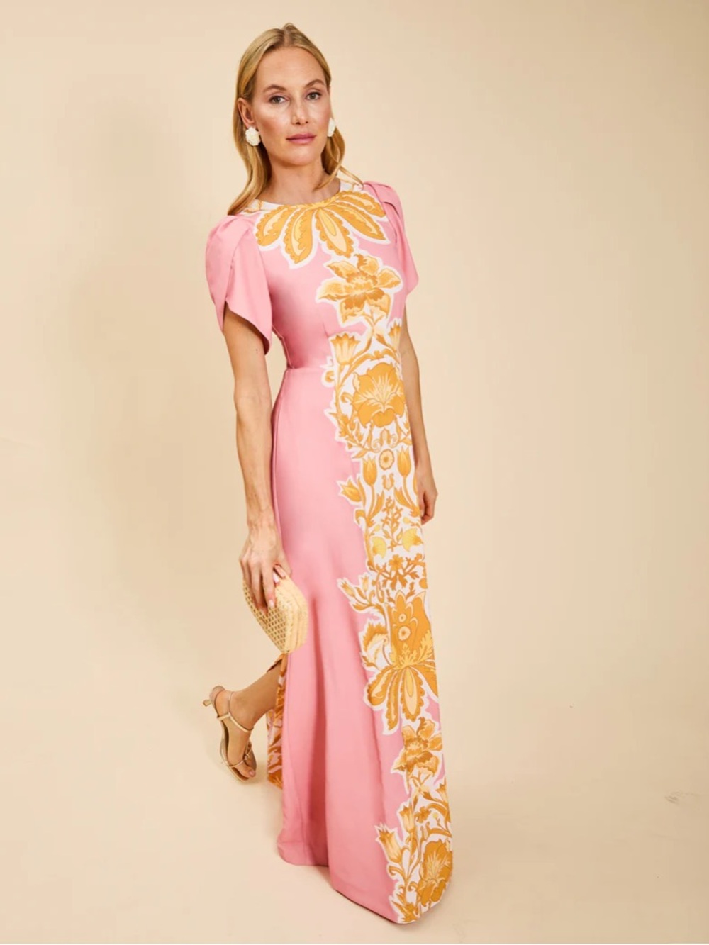 Katherine Gown - Pink Floral Panel Maxi Dress - Elegant Summer Style